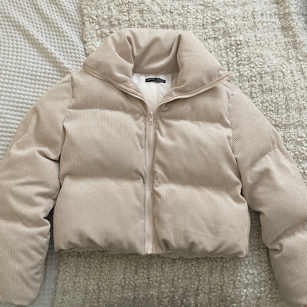 Zipper Up Cord Puffer Jacket